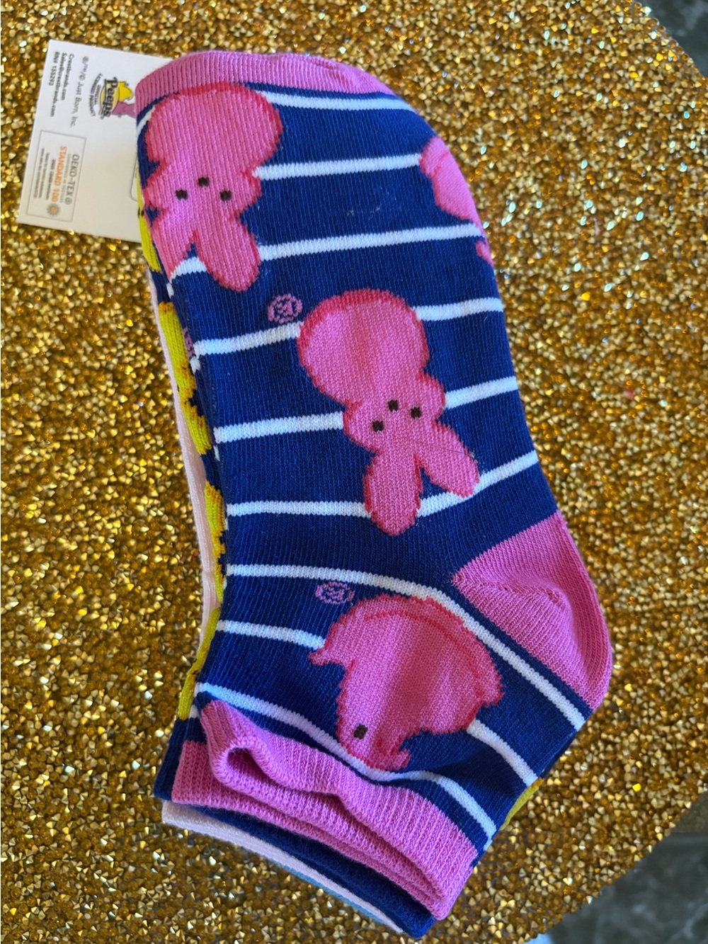 Pink Bunny Stripe No-Show Socks for Women